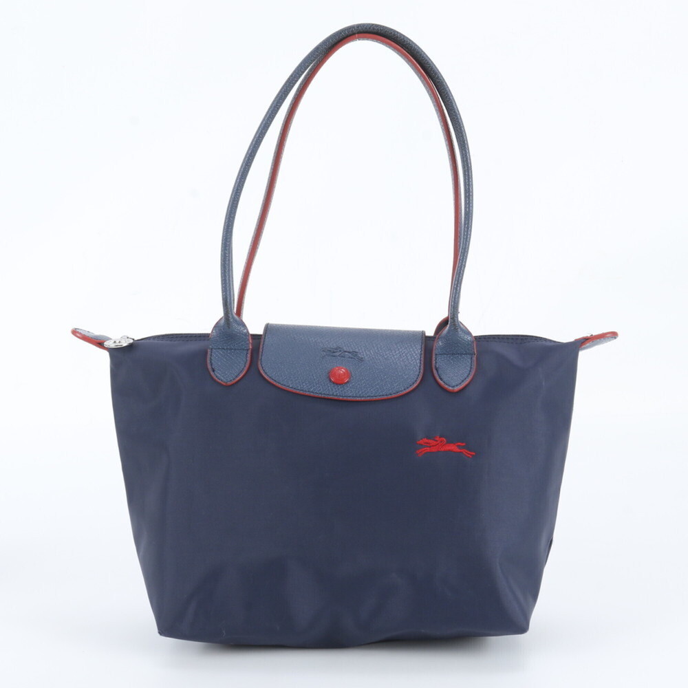 Longchamp Le Pliage Club Leather Nylon Tote Bag Shoulder Navy Blue Women's
